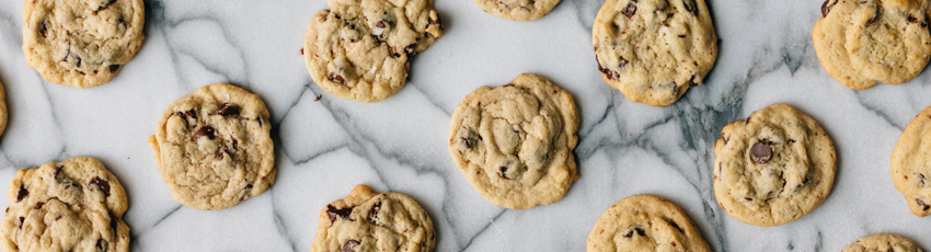 cookies lined up on marble counter